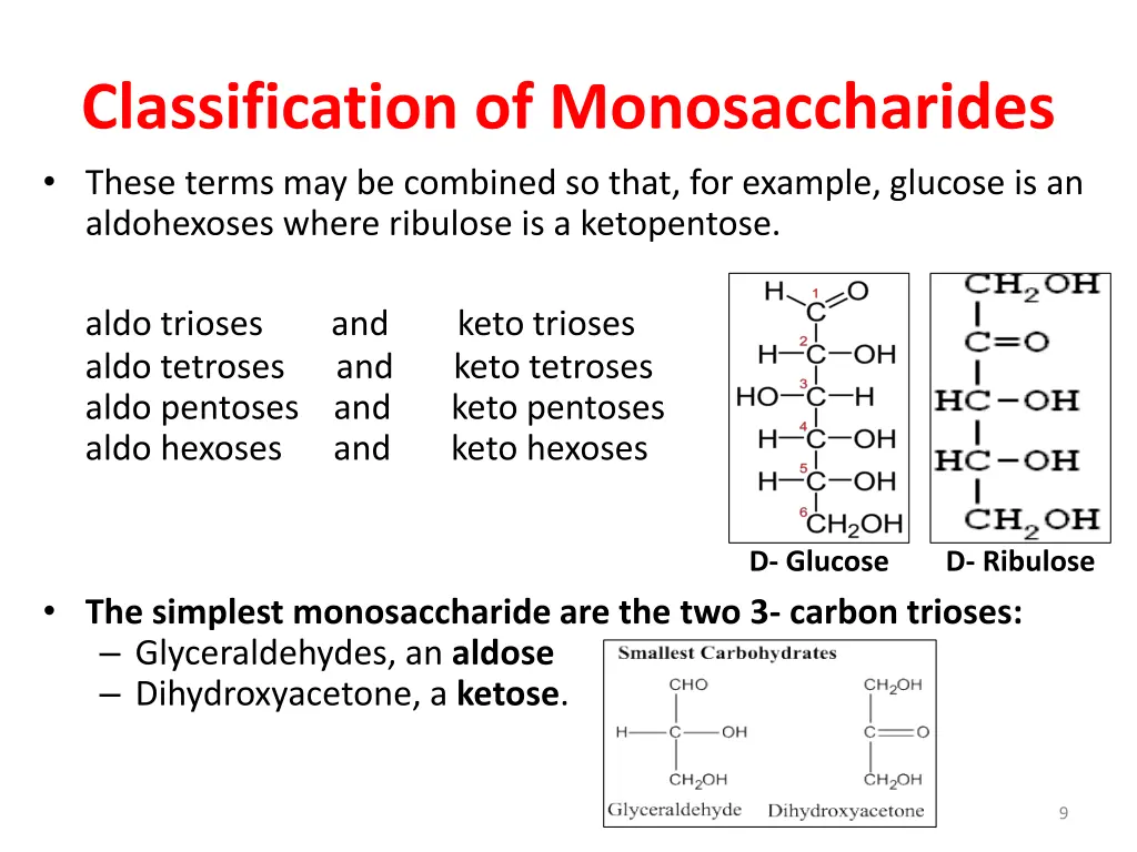 classification of monosaccharides these terms