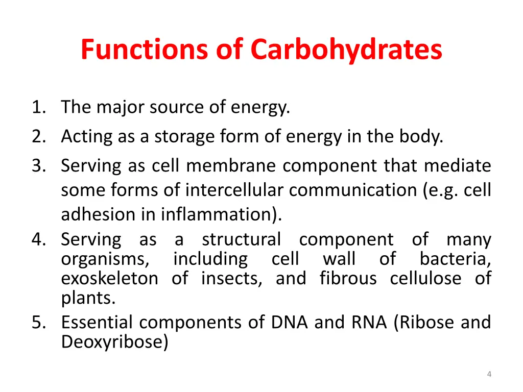 functions of carbohydrates