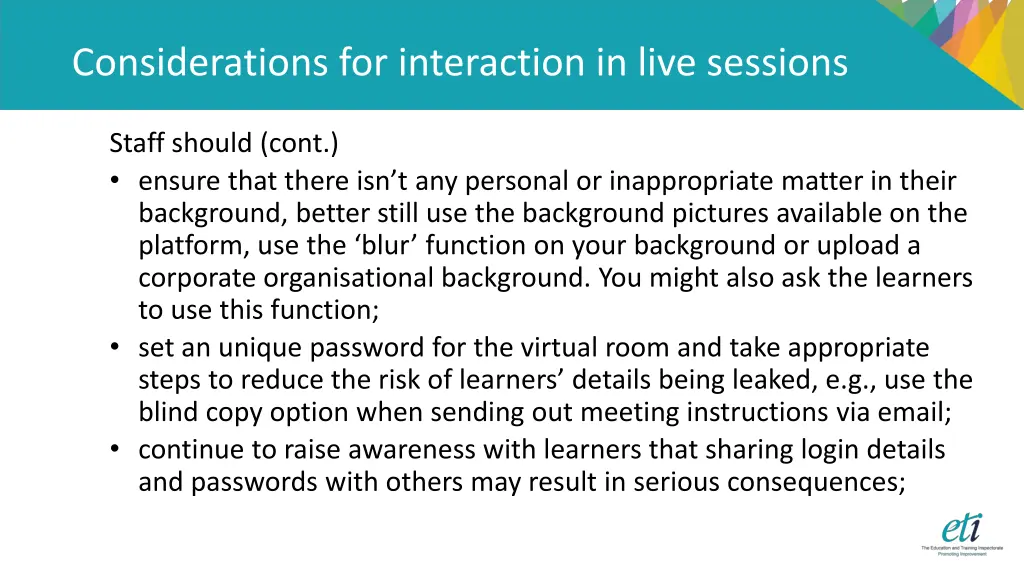 considerations for interaction in live sessions 1