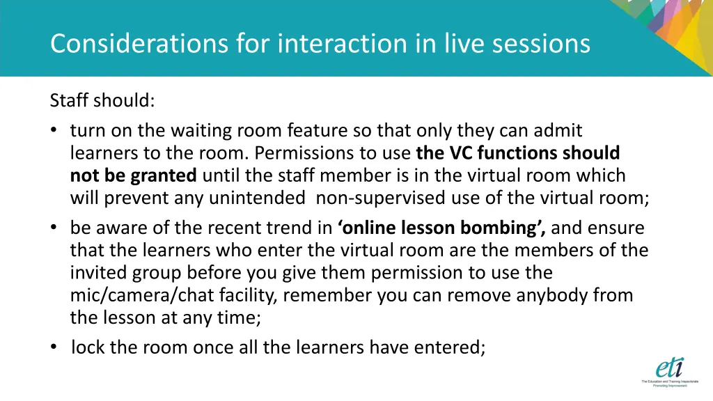 considerations for interaction in live sessions 2