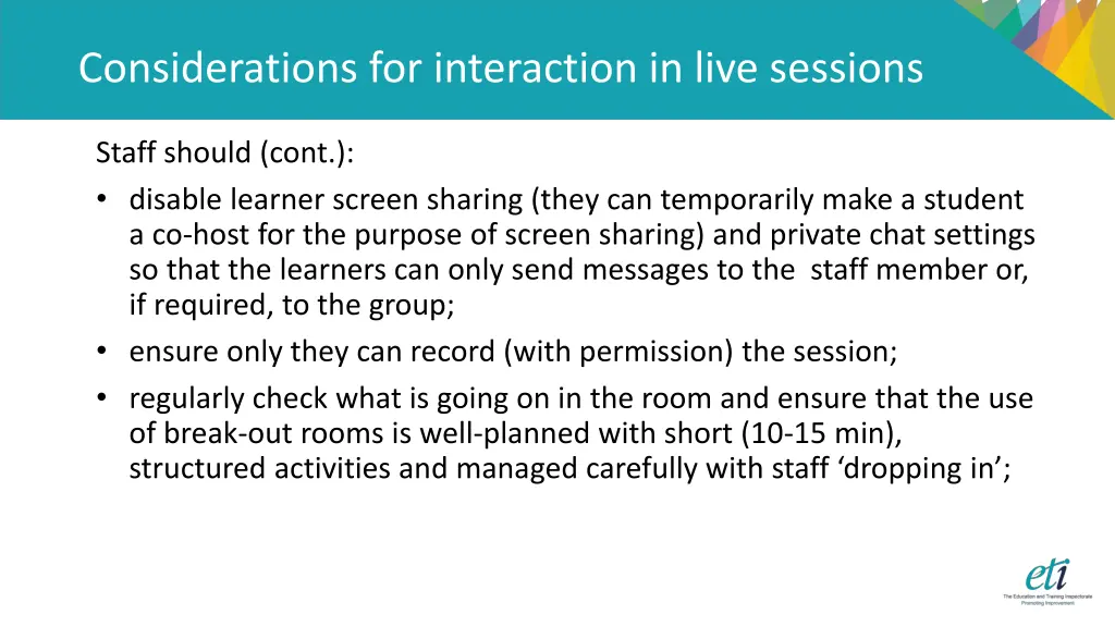 considerations for interaction in live sessions 3