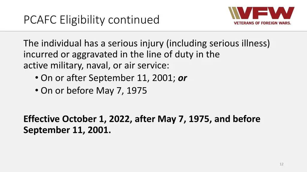 pcafc eligibility continued