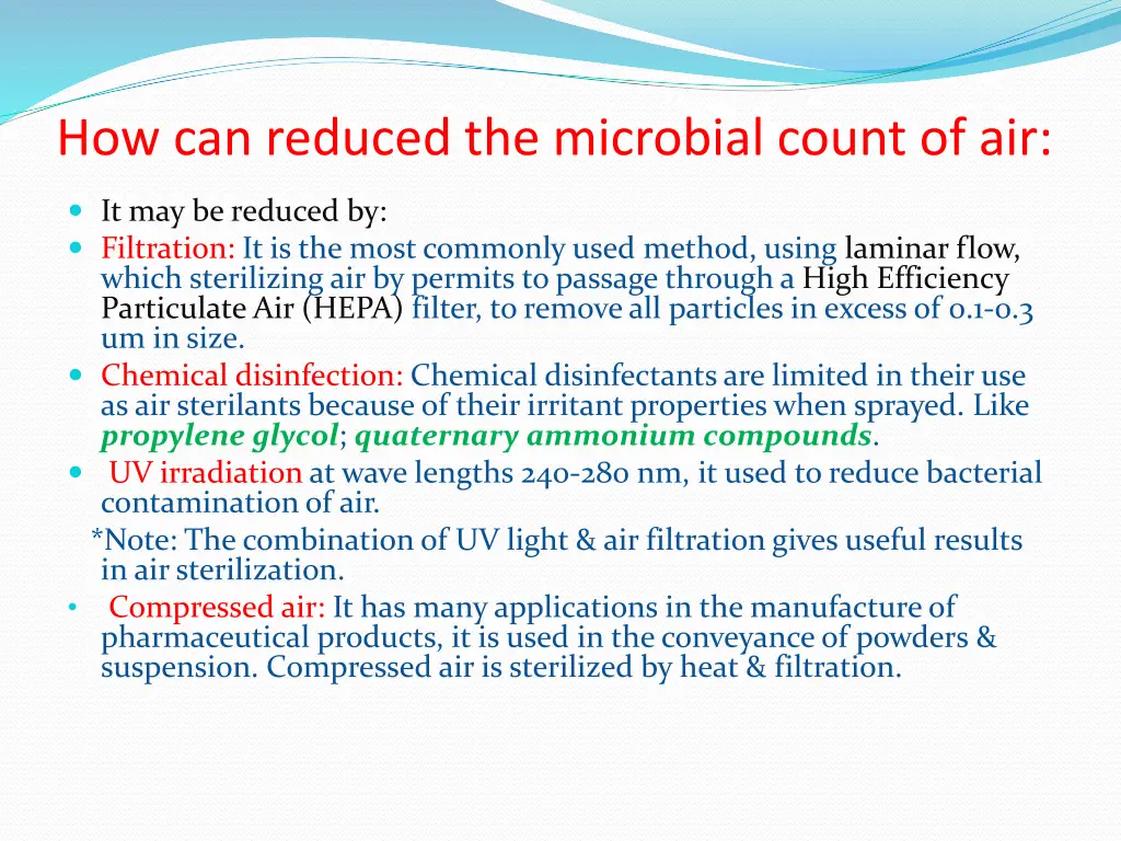 how can reduced the microbial count of air