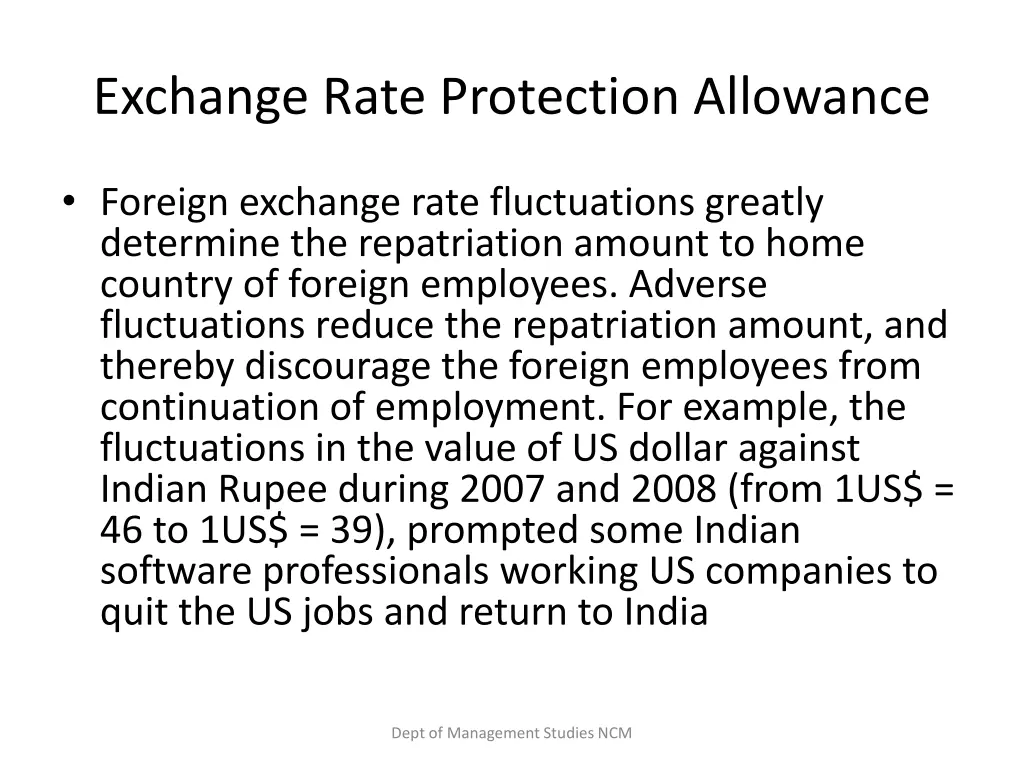 exchange rate protection allowance