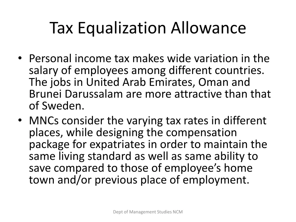 tax equalization allowance