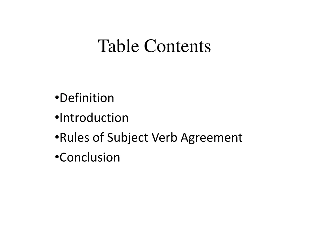 table contents