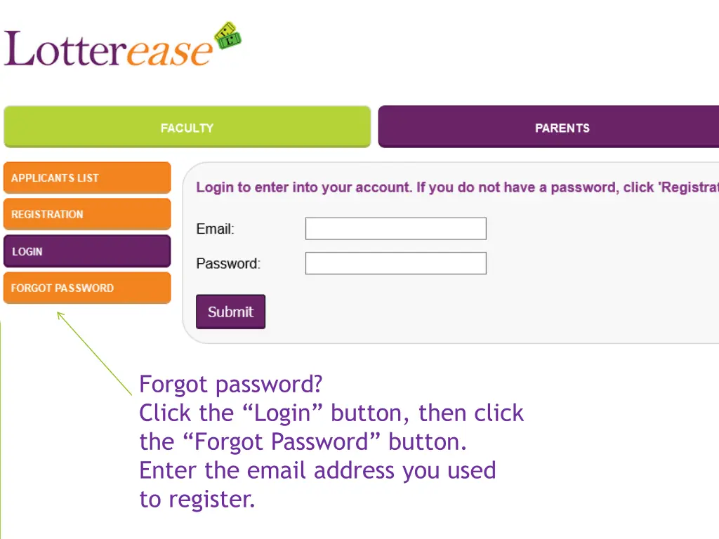 forgot password click the login button then click