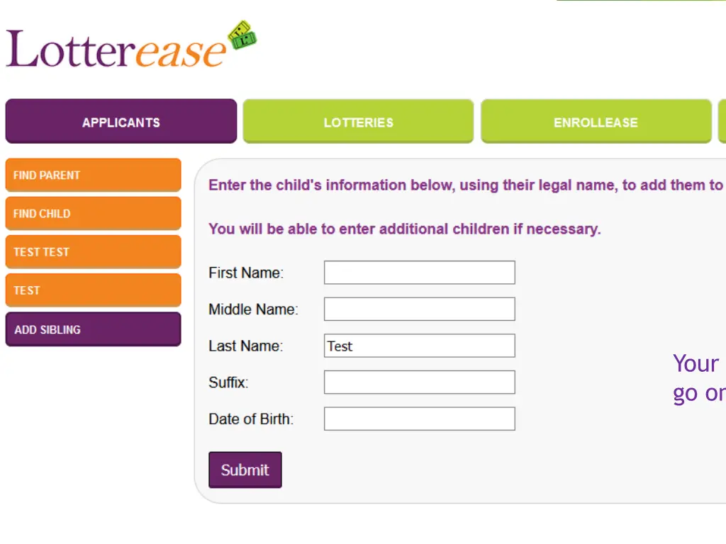 your child s information will go on this page