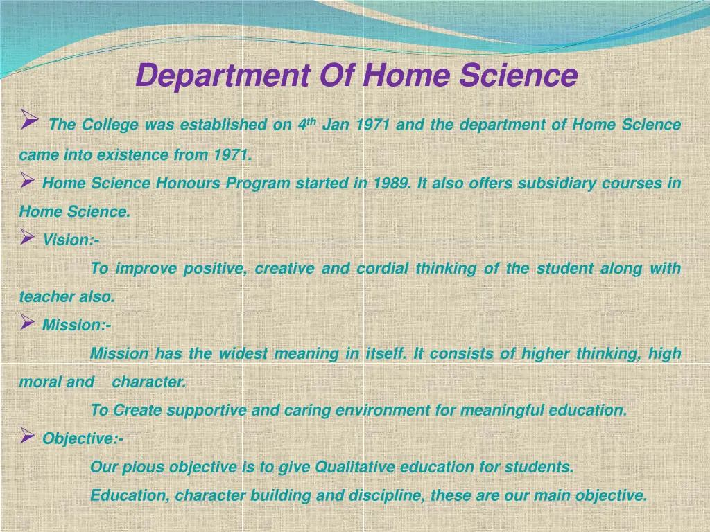 department of home science the college