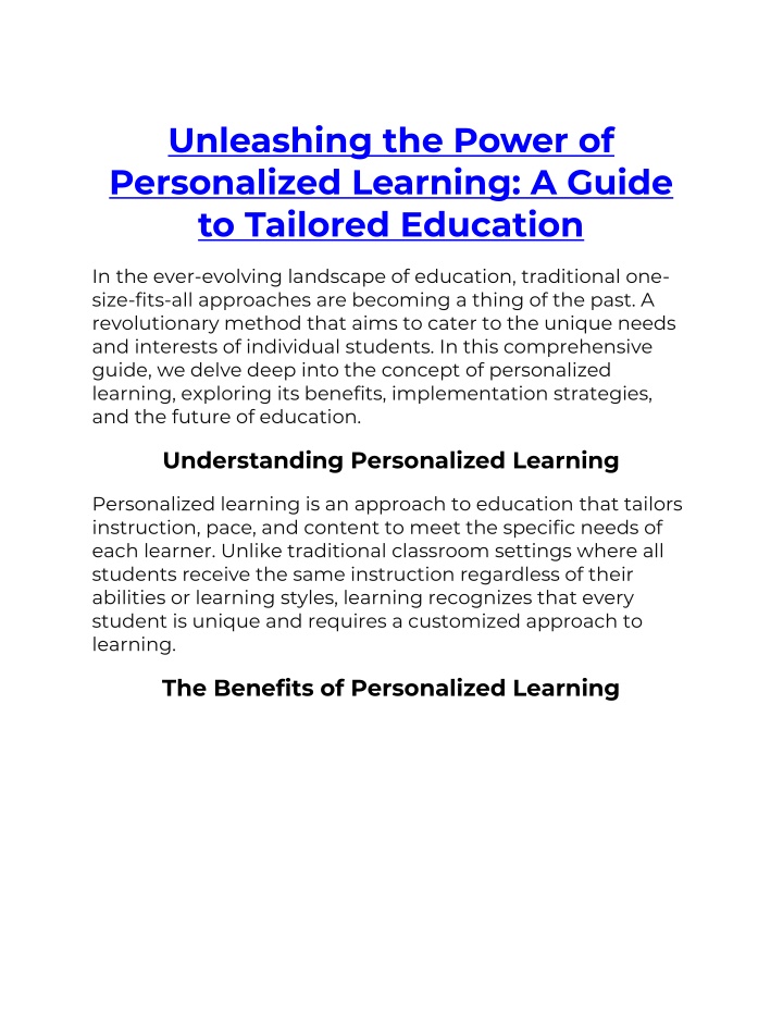 unleashing the power of personalized learning