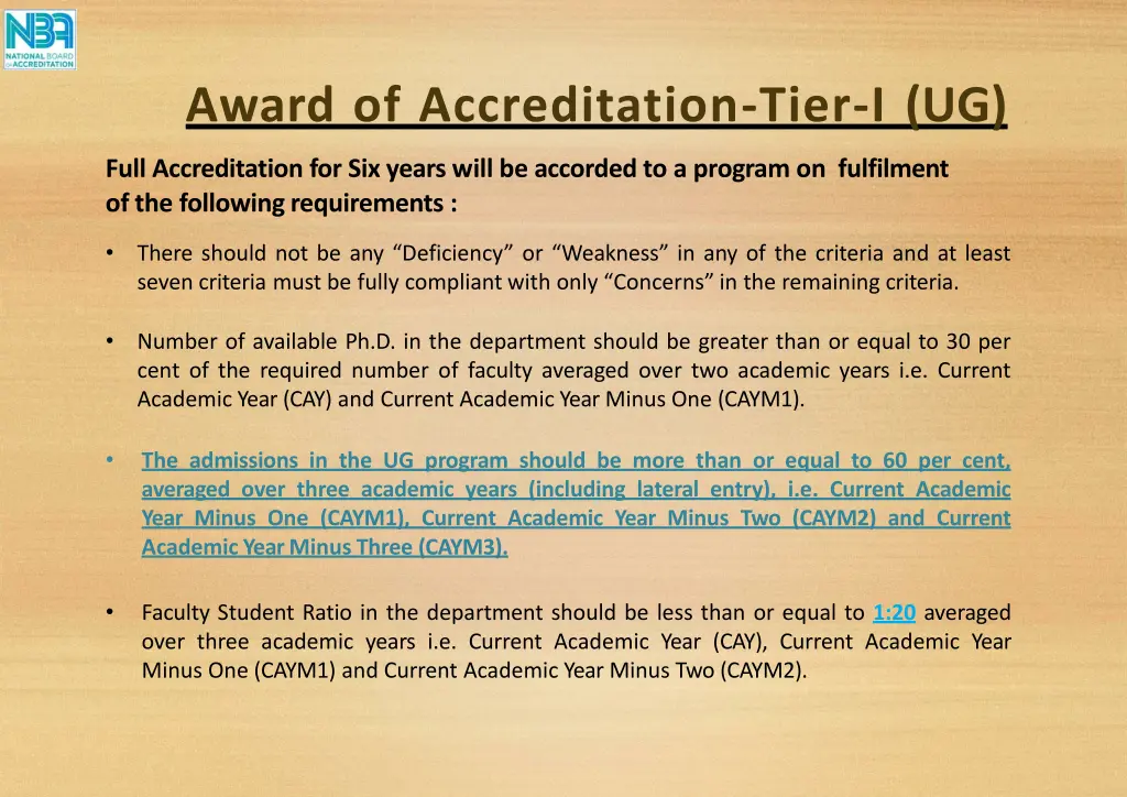 award of accreditation tier i ug