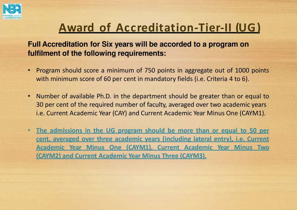 award of accreditation tier ii ug