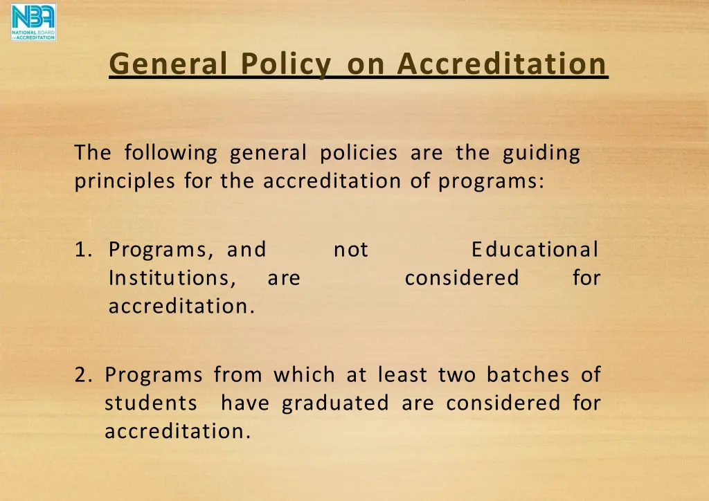 general policy on accreditation