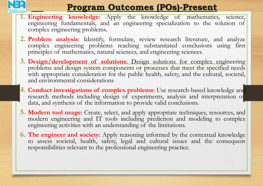 program outcomes pos present 1 engineering