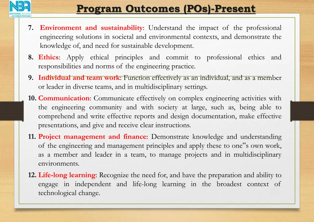 program outcomes pos present