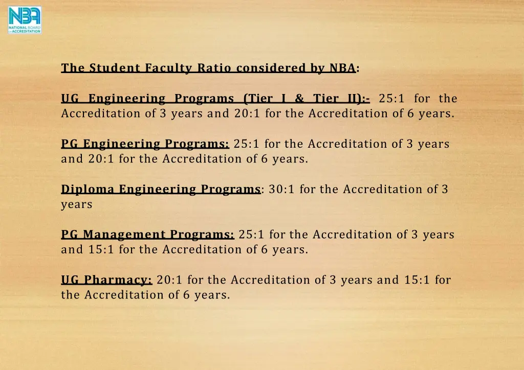 the student faculty ratio considered by nba