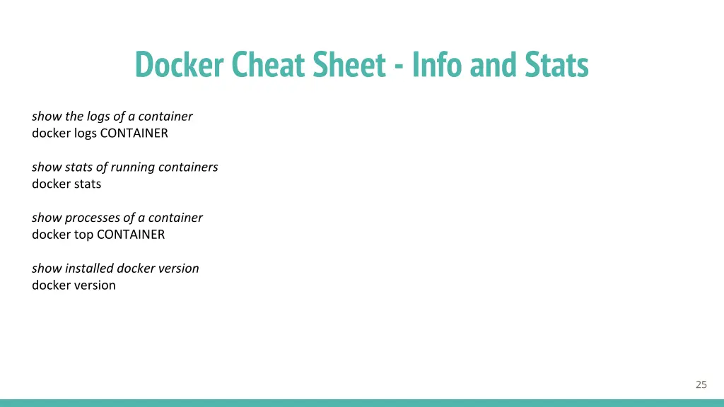 docker cheat sheet info and stats