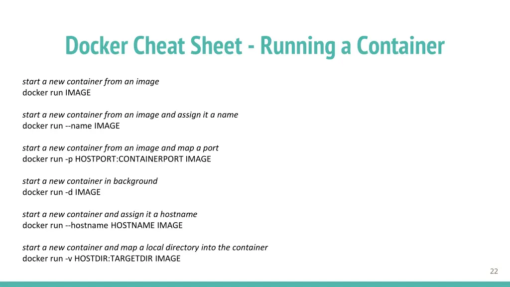 docker cheat sheet running a container