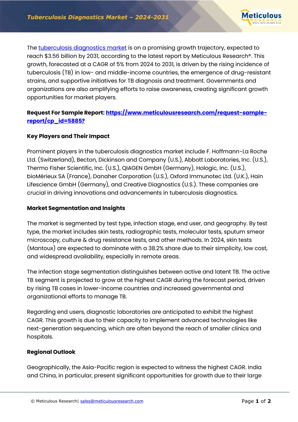 tuberculosis diagnostics market 2024 2031