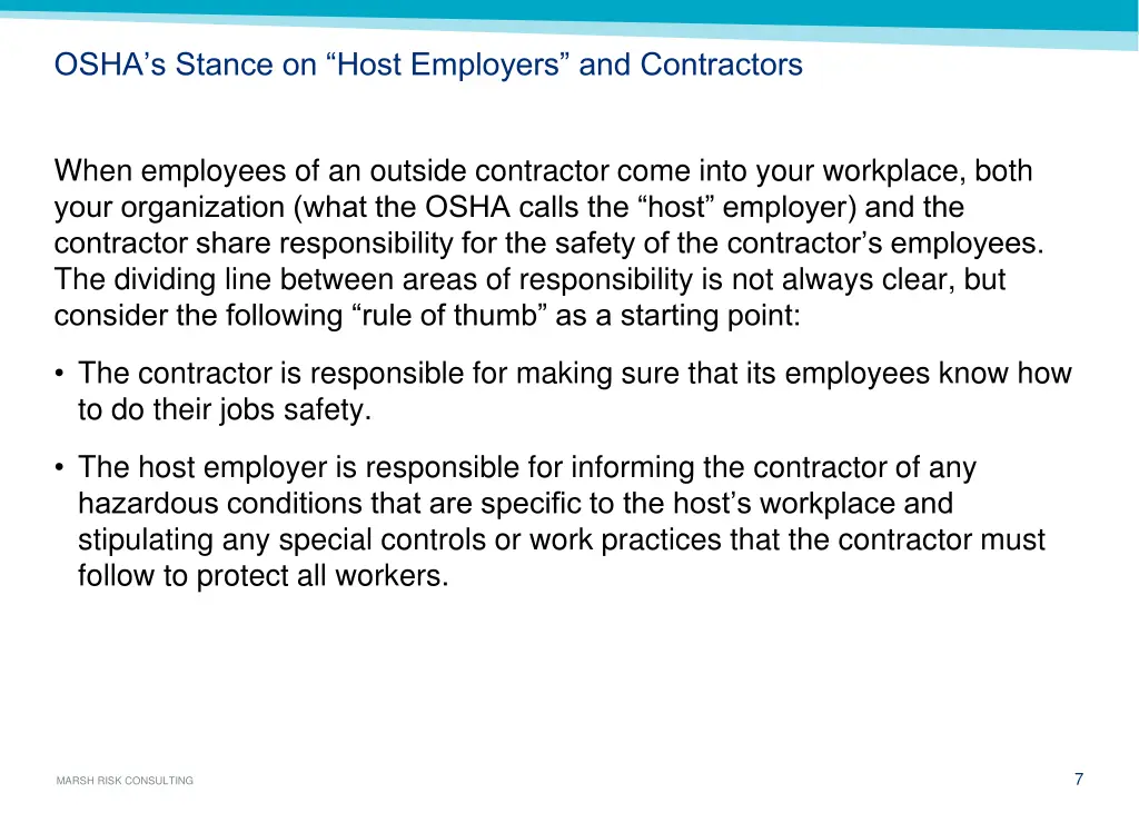 osha s stance on host employers and contractors