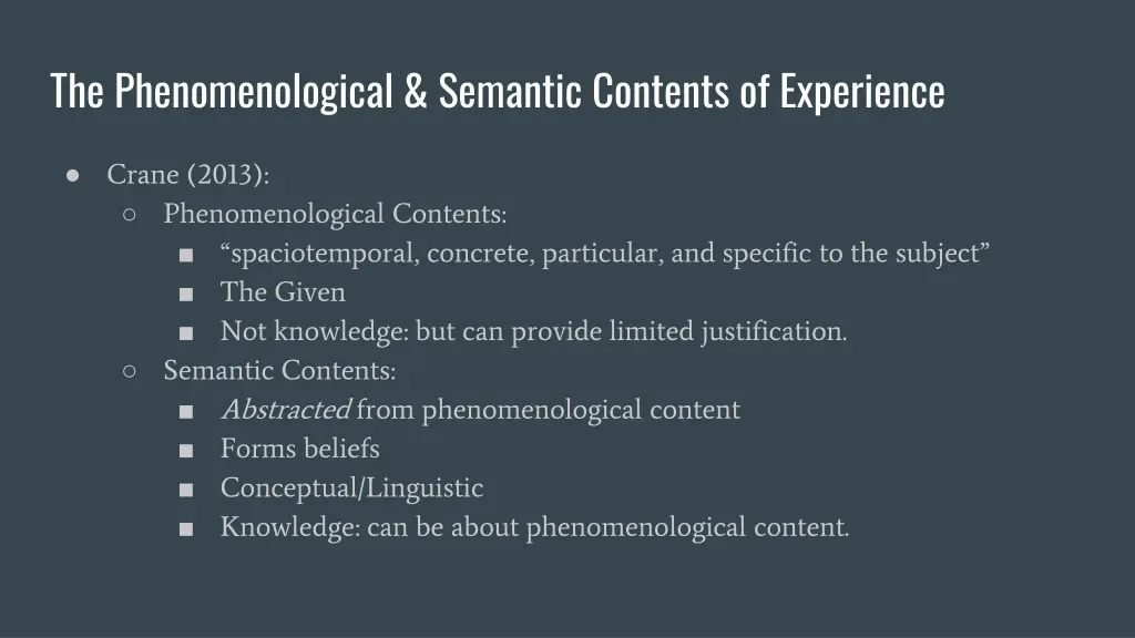 the phenomenological semantic contents