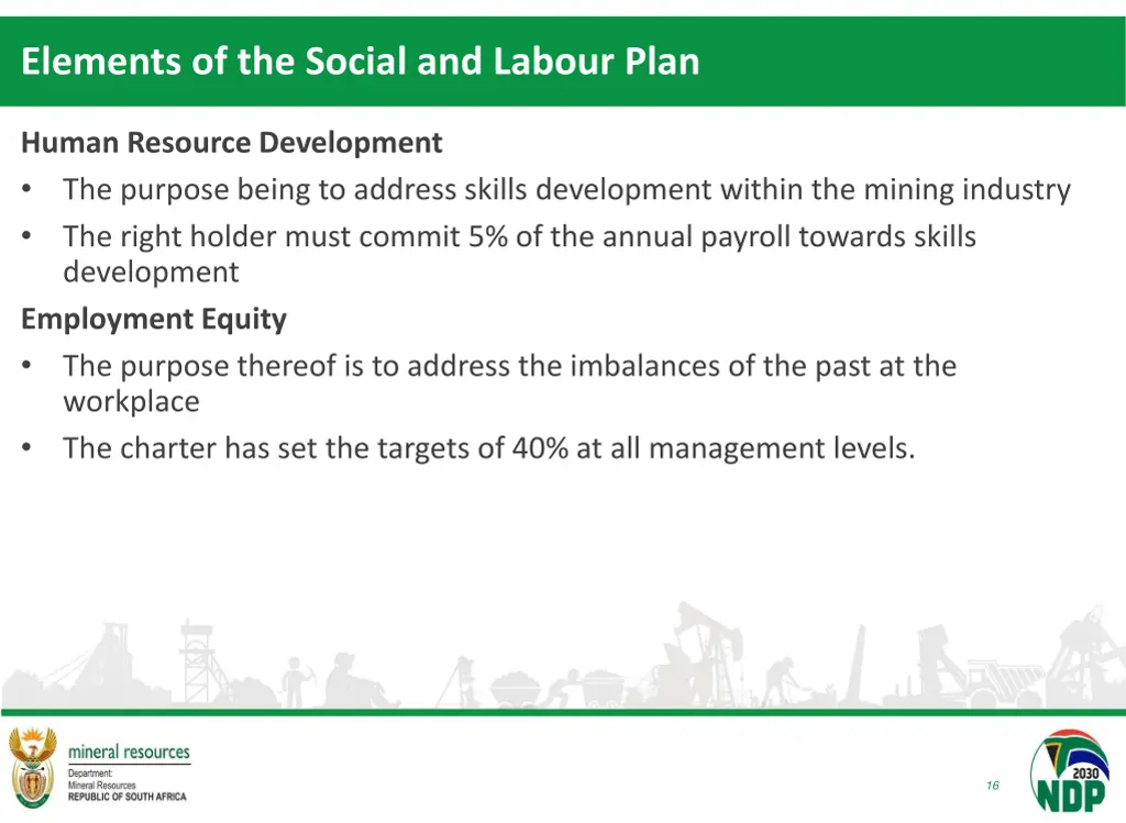 elements of the social and labour plan