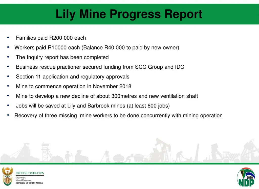 lily mine progress report