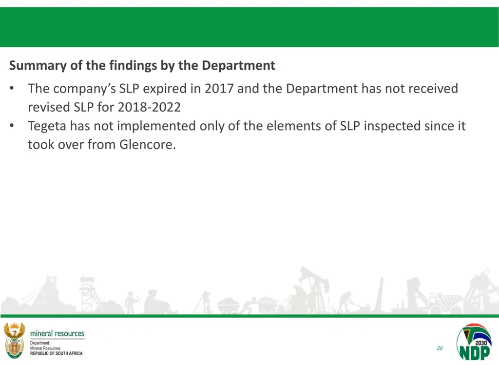 summary of the findings by the department