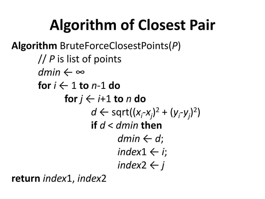 algorithm of closest pair