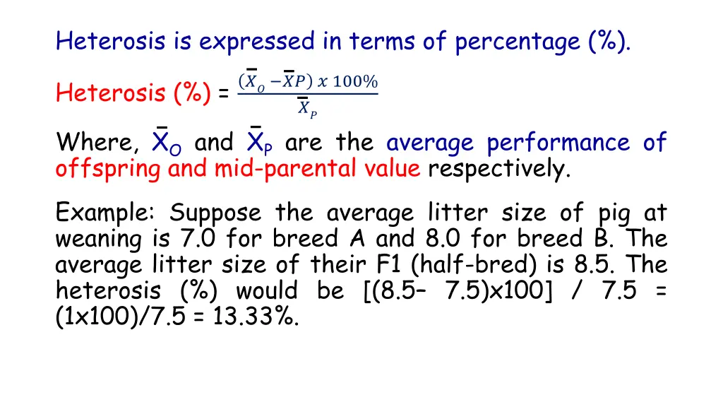 heterosis is expressed in terms of percentage