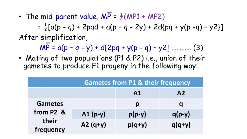 the mid parent value mp mp1 mp2 a p q 2pqd