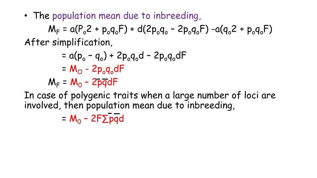 the population mean due to inbreeding