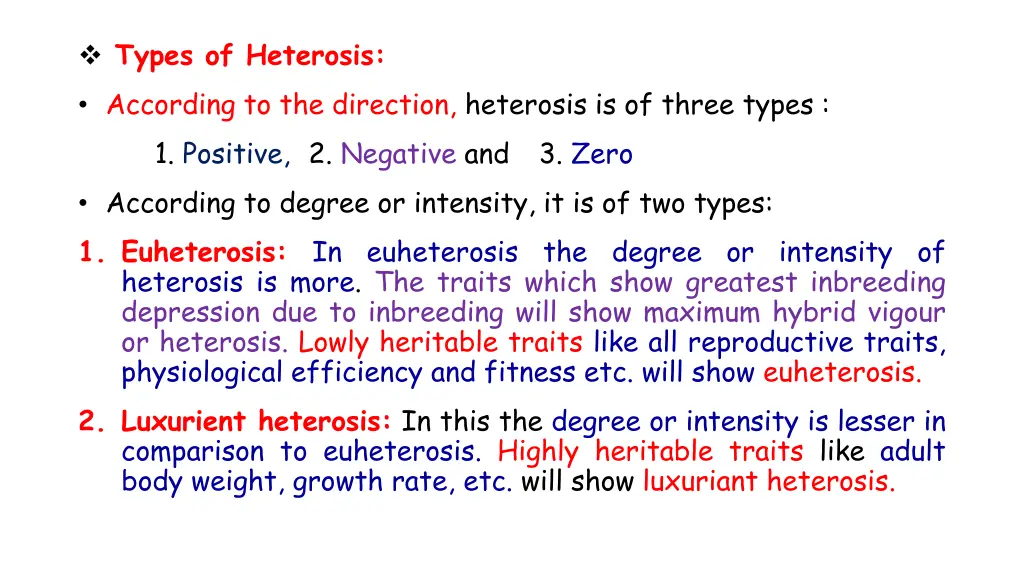 types of heterosis according to the direction