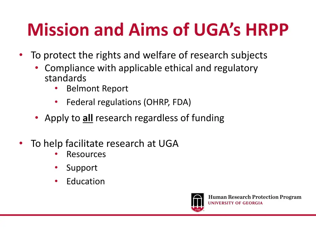 mission and aims of uga s hrpp