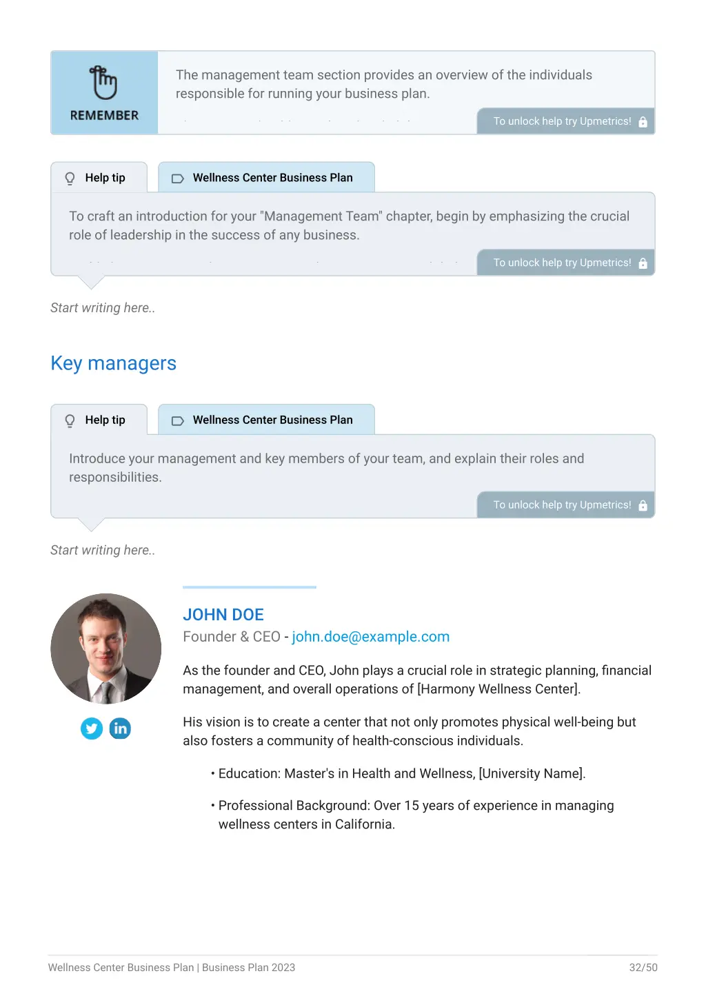 the management team section provides an overview