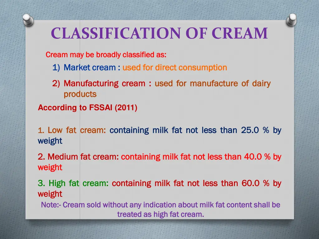 classification of cream