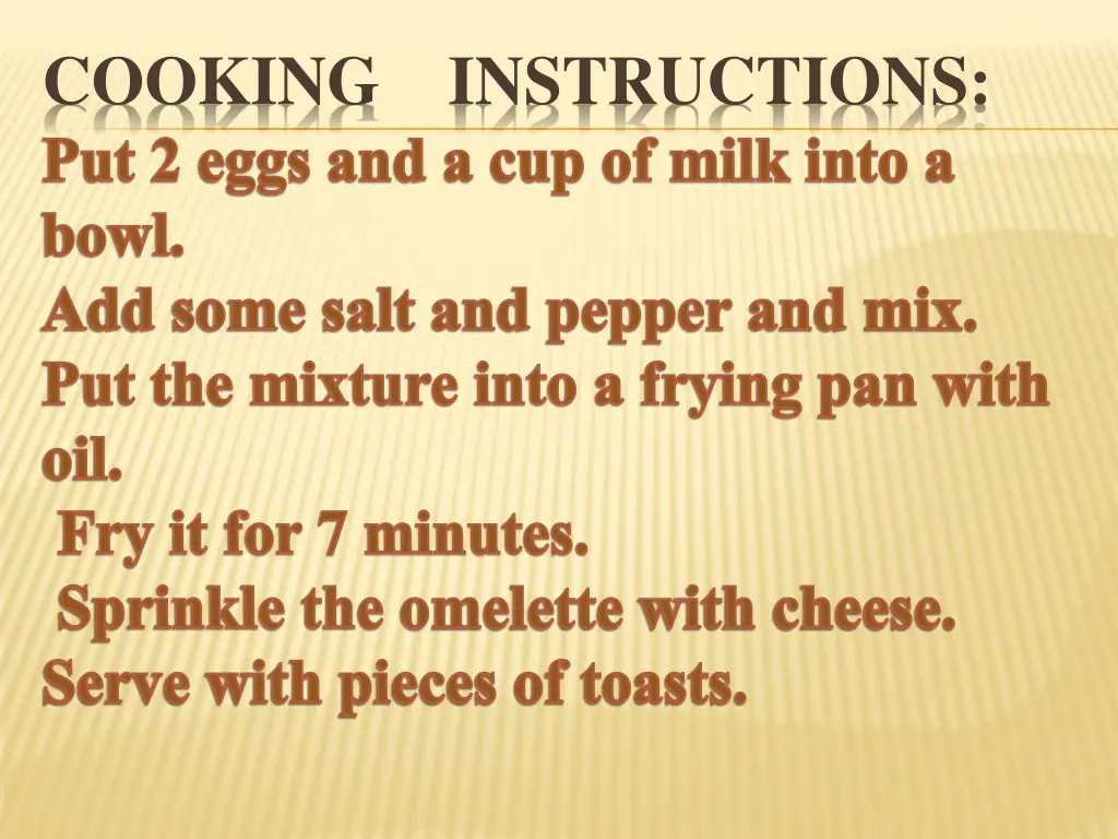 cooking instructions put 2 eggs and a cup of milk