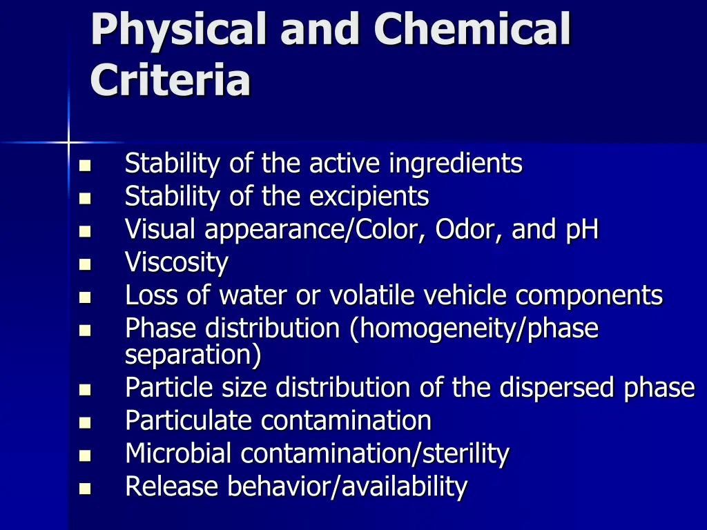 physical and chemical criteria