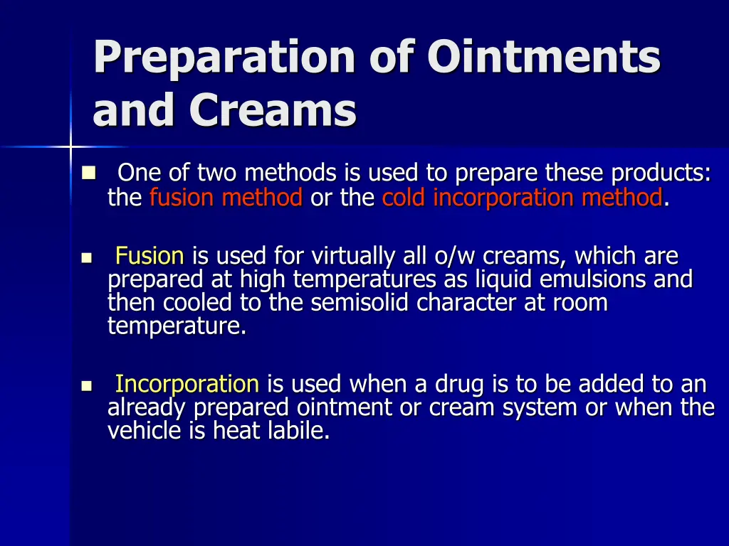 preparation of ointments and creams