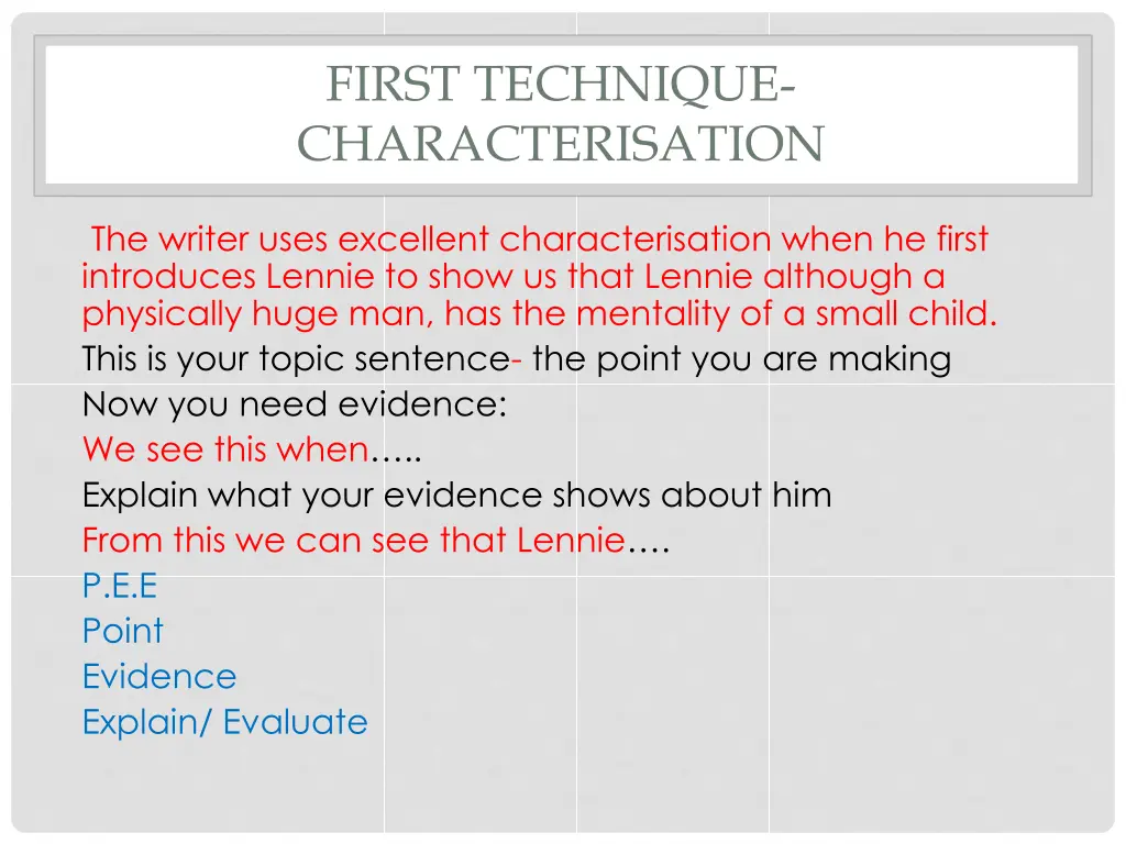 first technique characterisation