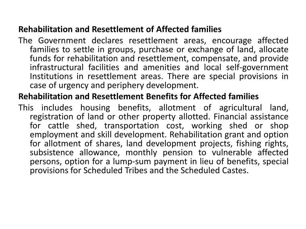 rehabilitation and resettlement of affected