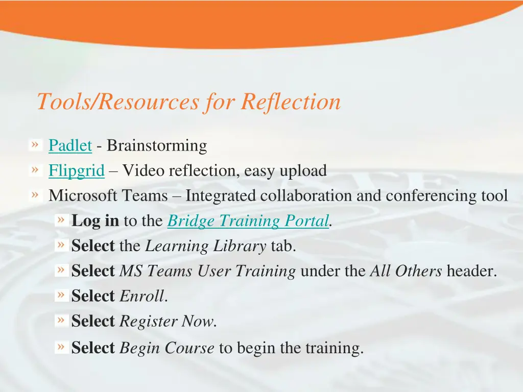 tools resources for reflection