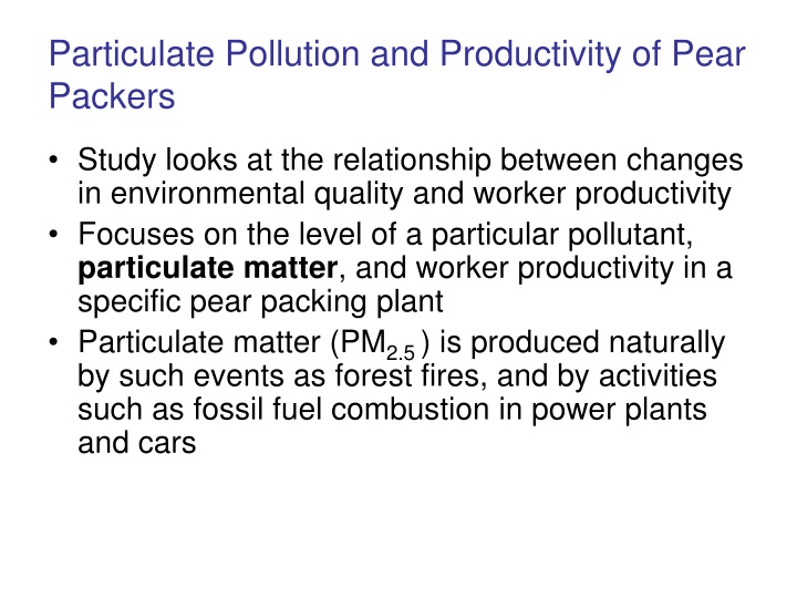 particulate pollution and productivity of pear