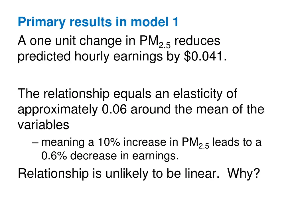 primary results in model 1 a one unit change