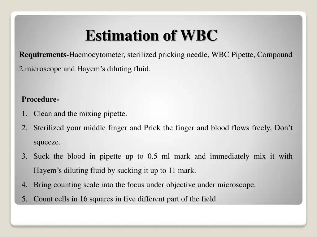 estimation of wbc