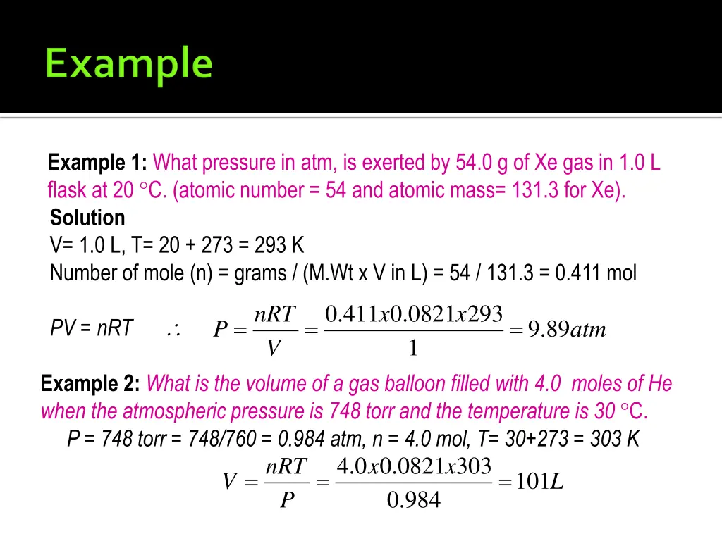 example 1 what pressure in atm is exerted