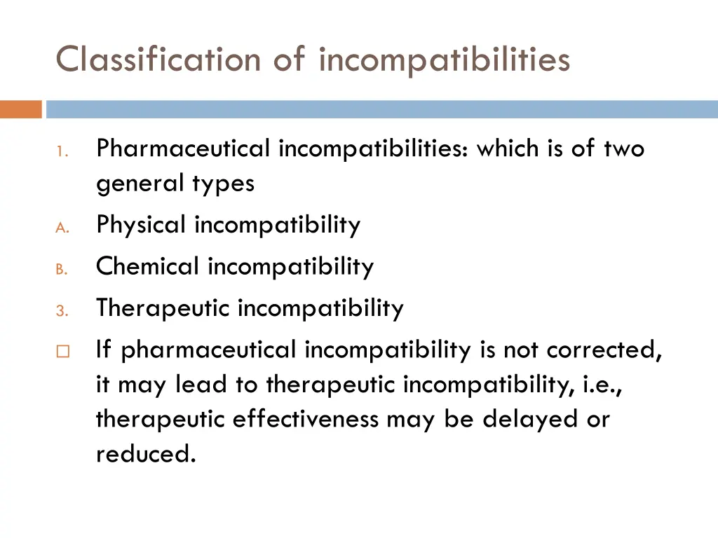 classification of incompatibilities