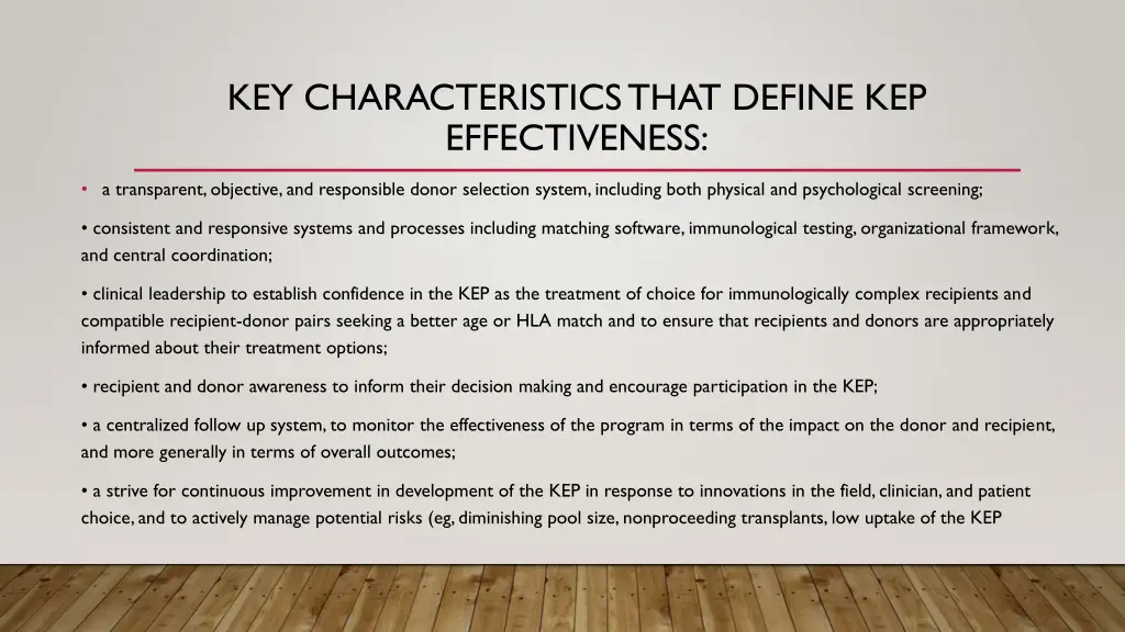 key characteristics that define kep effectiveness