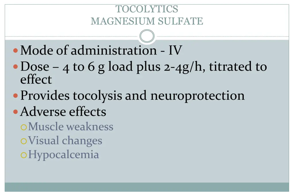 tocolytics magnesium sulfate