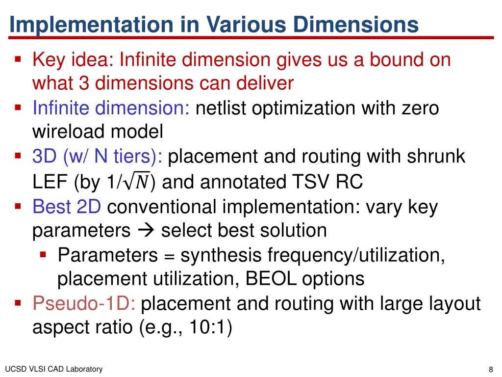 implementation in various dimensions